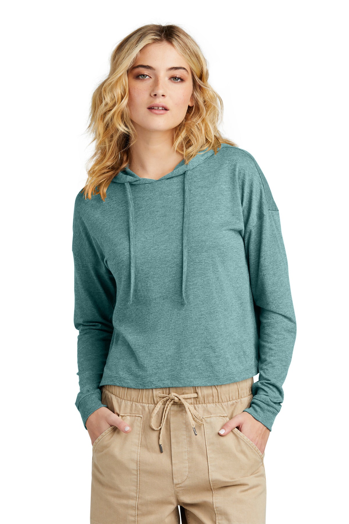 The perfect hoodie tee crafted from three yarns with a modes - Heathered Eucalyptus Blue