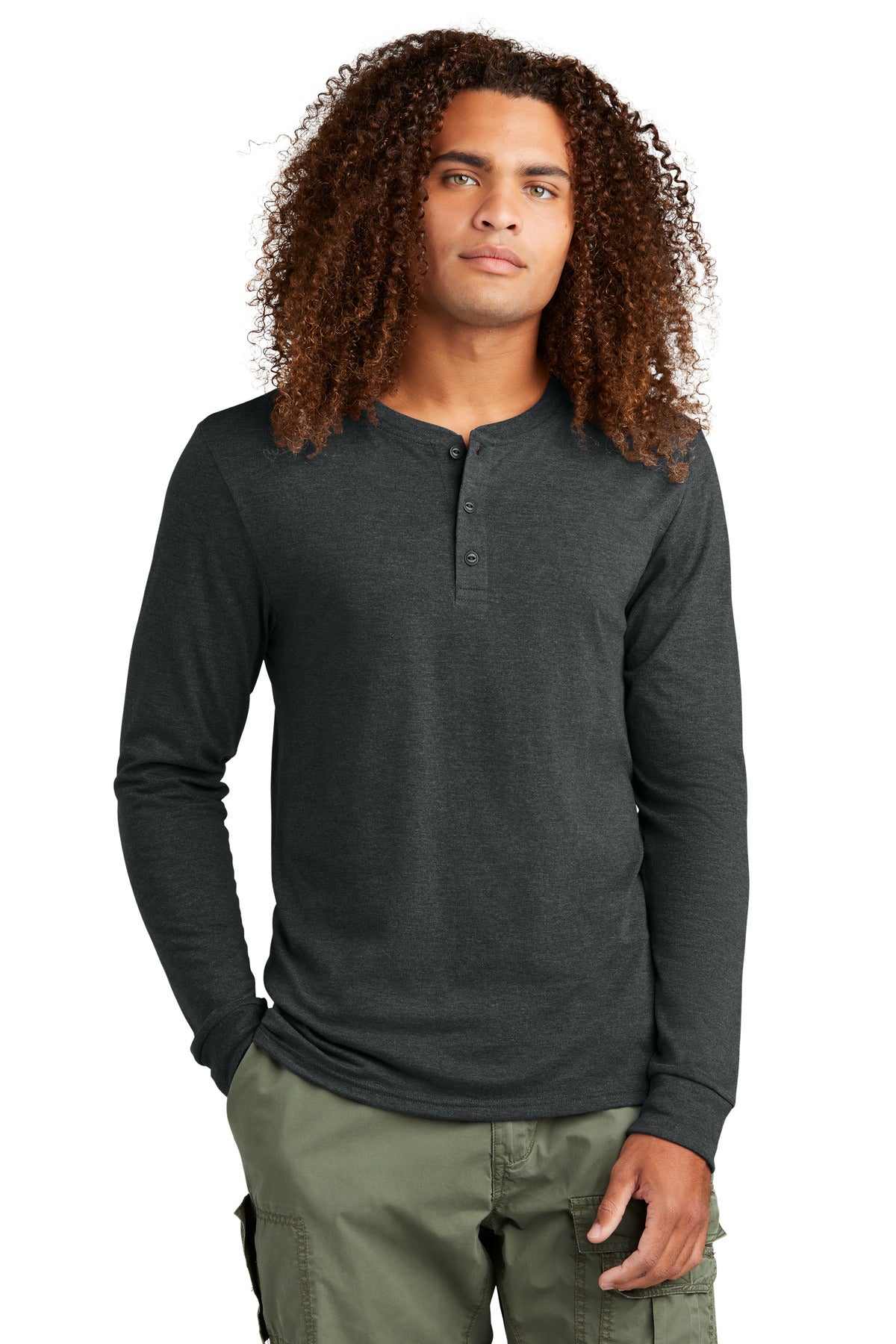 Three yarns form a perfect easygoing look in this henley ver - Black Frost