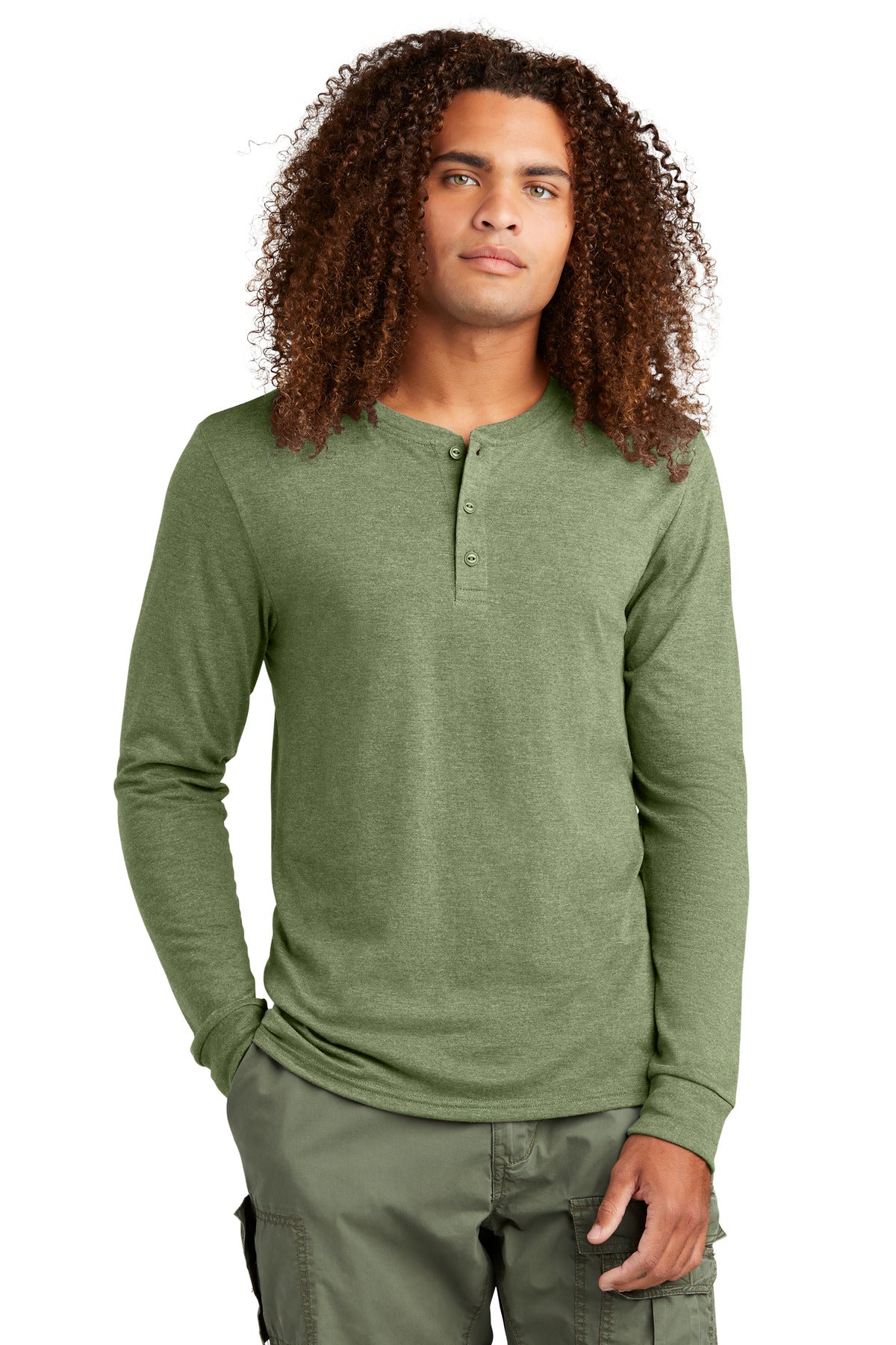 Three yarns form a perfect easygoing look in this henley ver - Military Green Frost