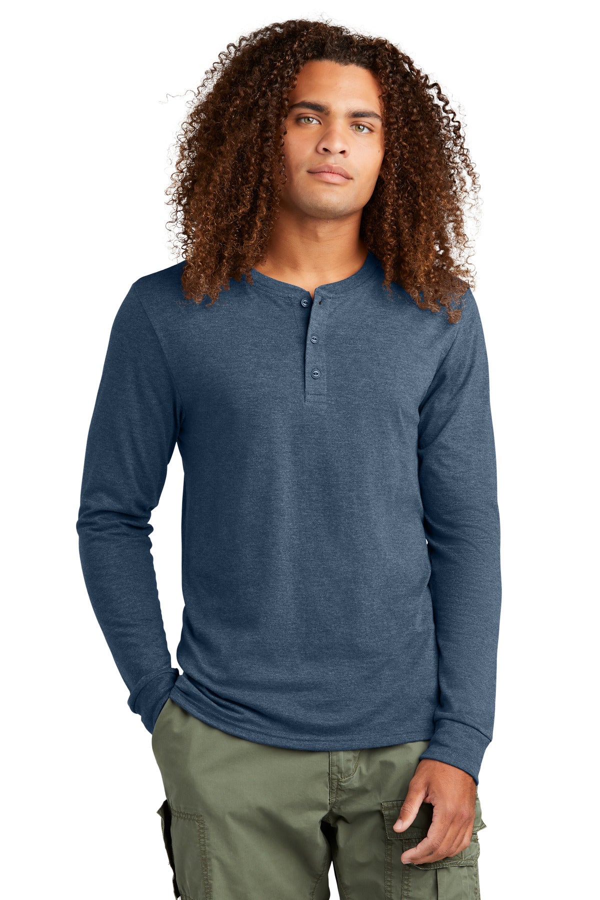 Three yarns form a perfect easygoing look in this henley ver - Navy Frost