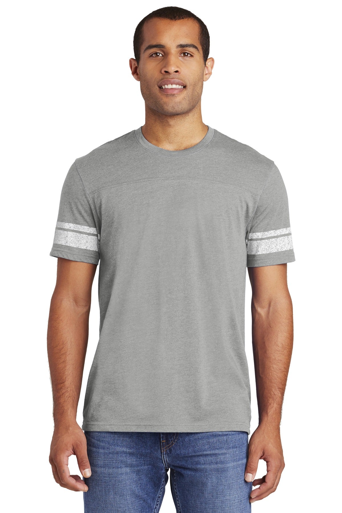 This tee has a retro game-day inspired look. 4.5-ounce 60/40 - Heathered Nickel/ White