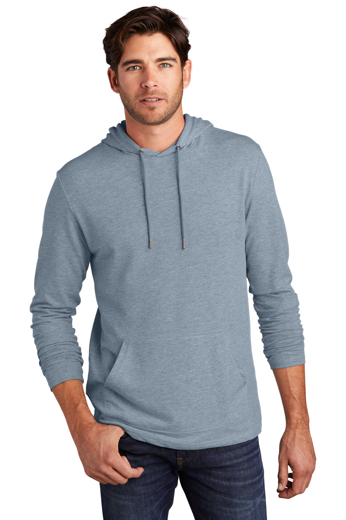 A laid-back vibe captured in a soft hoodie.4.5-ounce 70/30 c - Flint Blue Heather