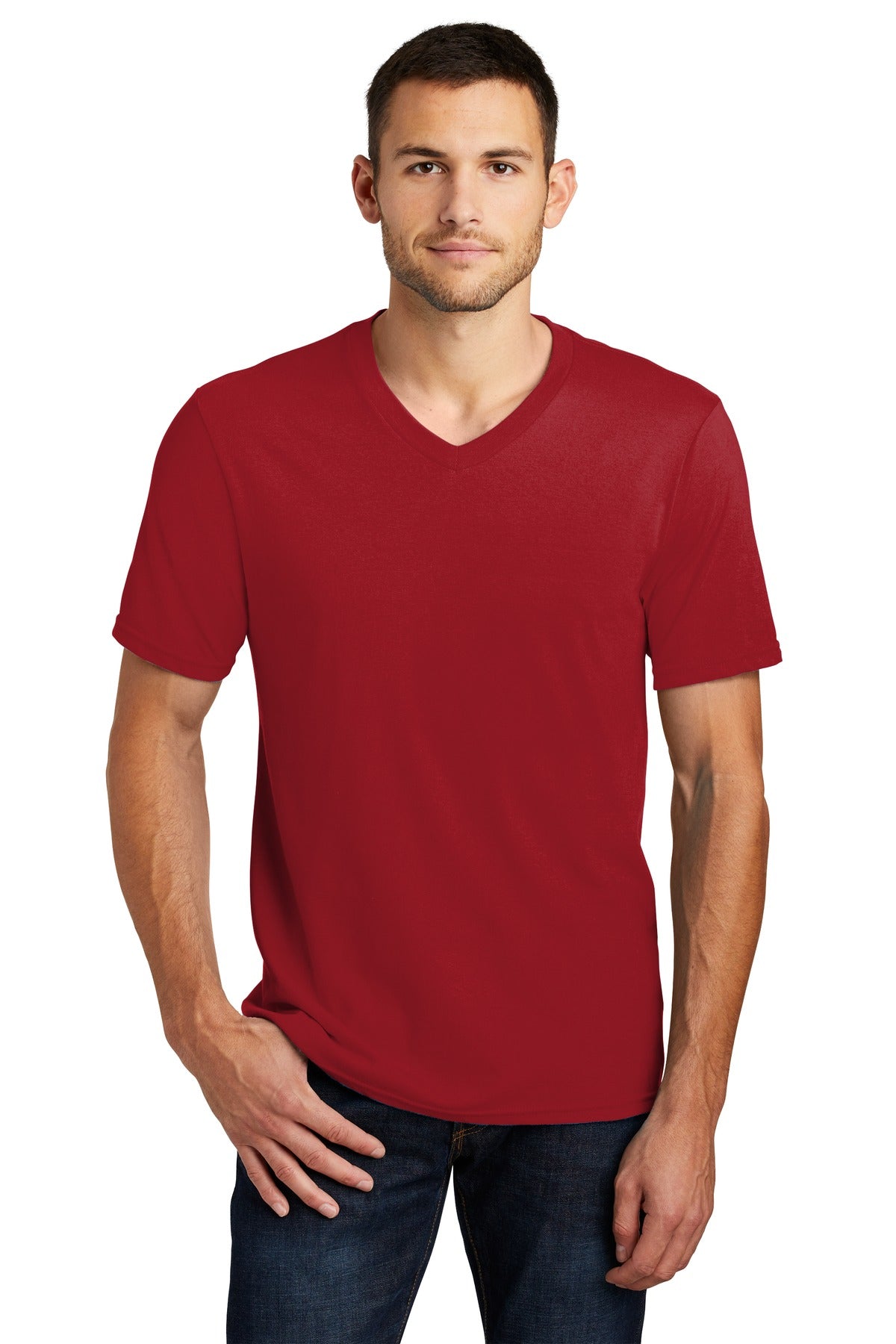 This v-neck delivers important style. 4.3-ounce 100% combed  - Classic Red