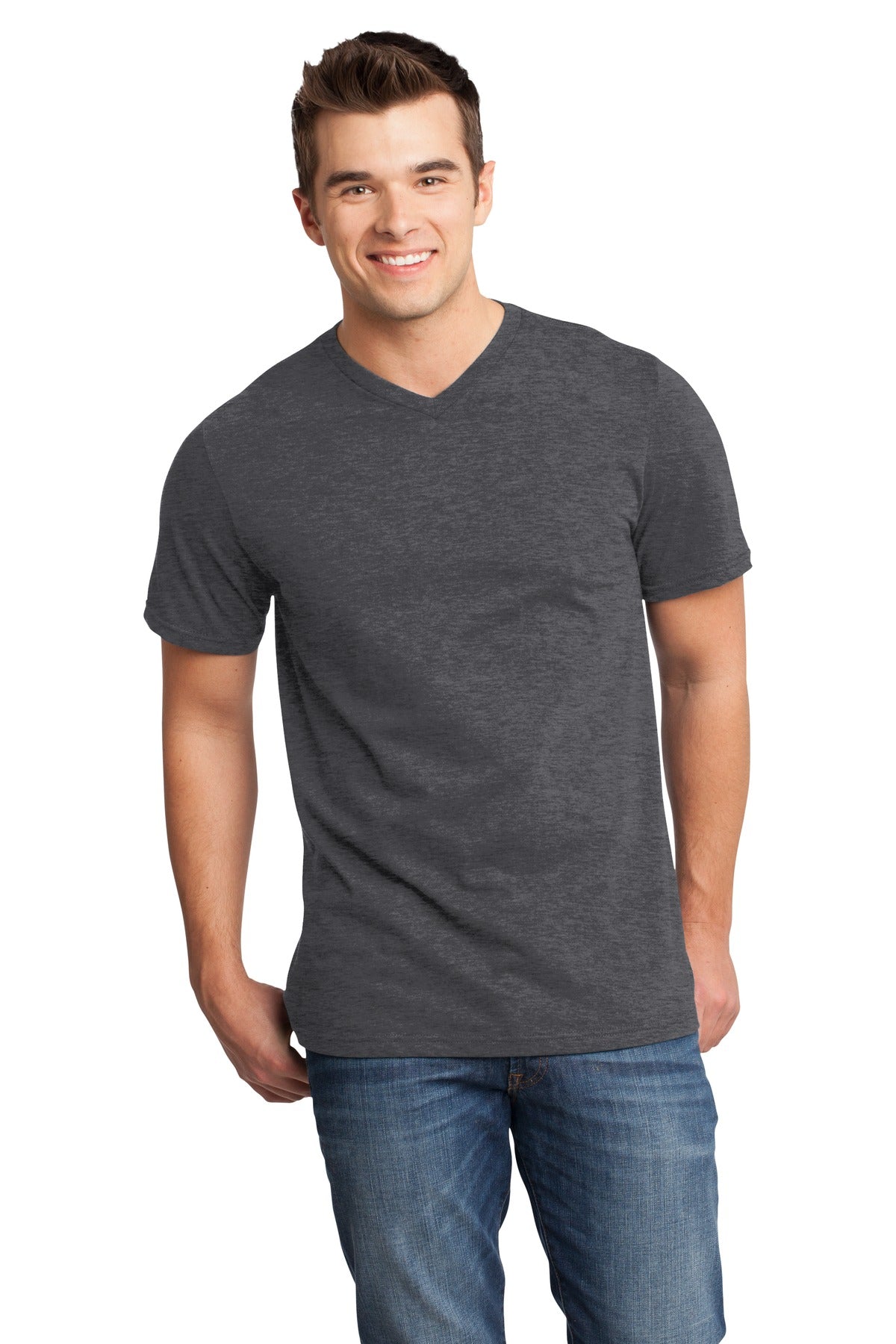 This v-neck delivers important style. 4.3-ounce 100% combed  - Heathered Charcoal