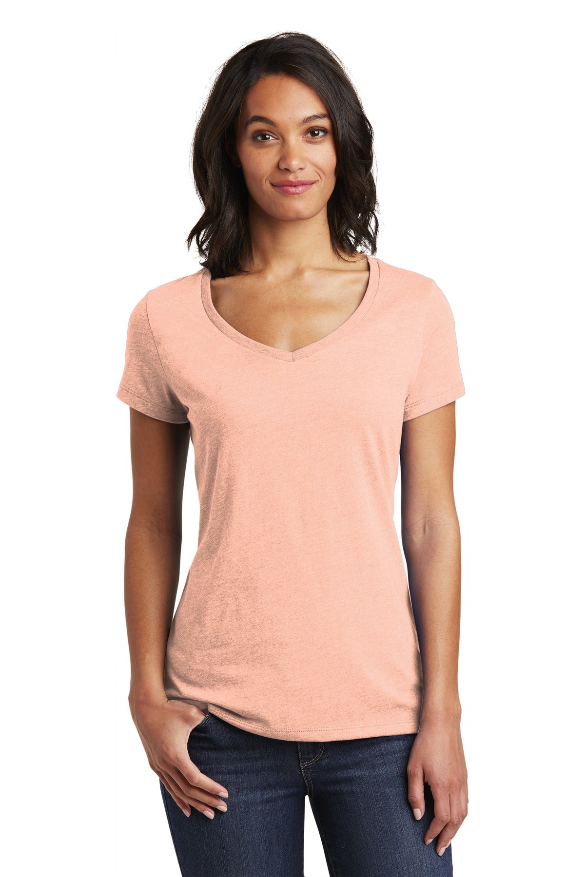 This v-neck delivers important style. 4.3-ounce 100% combed  - Dusty Peach