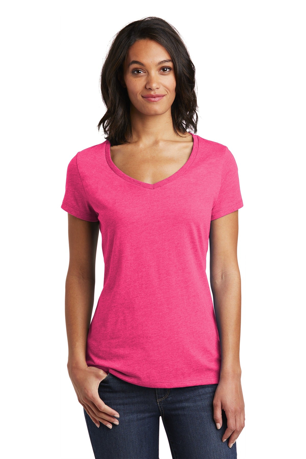 This v-neck delivers important style. 4.3-ounce 100% combed  - Fuchsia Frost