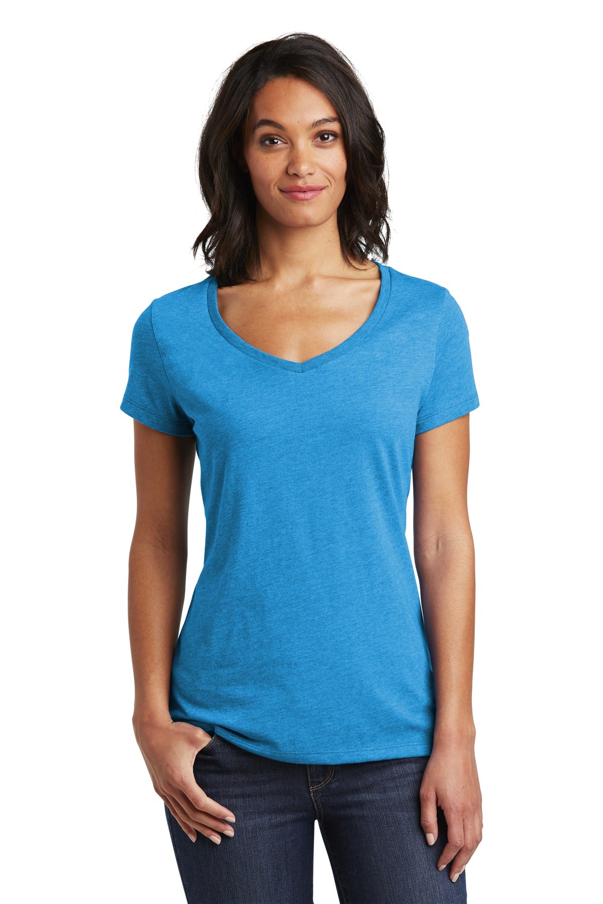 This v-neck delivers important style. 4.3-ounce 100% combed  - Heathered Bright Turquoise
