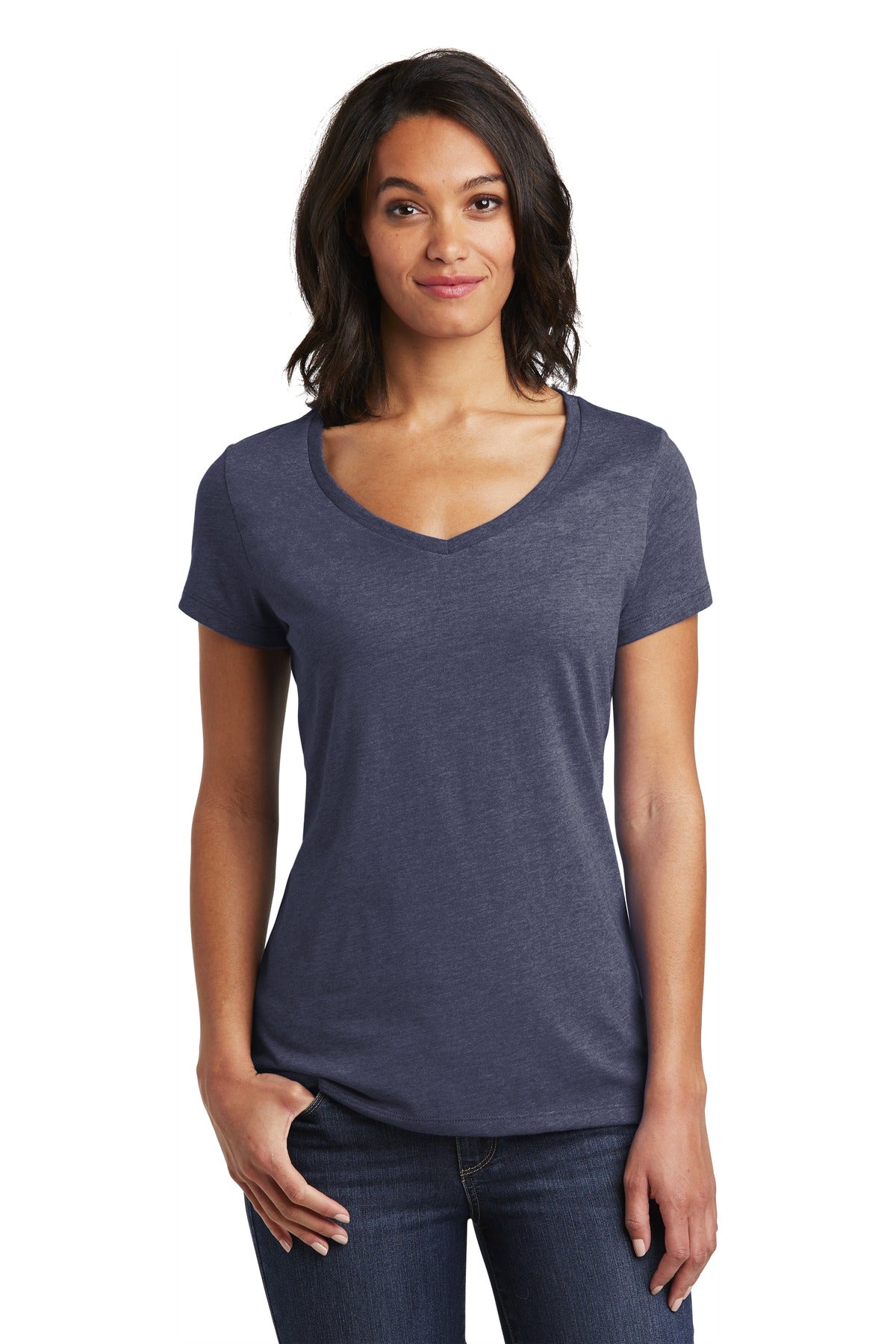 This v-neck delivers important style. 4.3-ounce 100% combed  - Heathered Navy