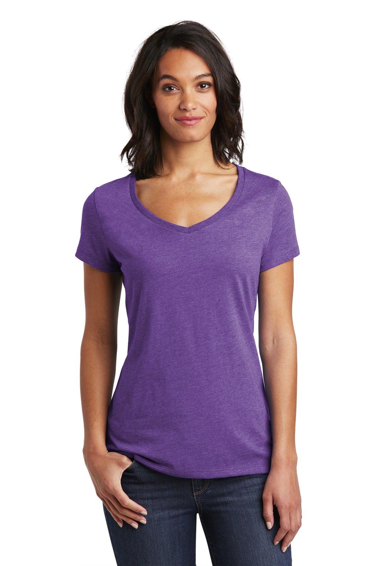 This v-neck delivers important style. 4.3-ounce 100% combed  - Heathered Purple