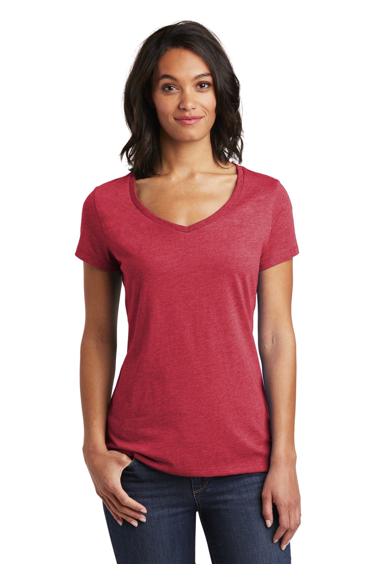 This v-neck delivers important style. 4.3-ounce 100% combed  - Heathered Red