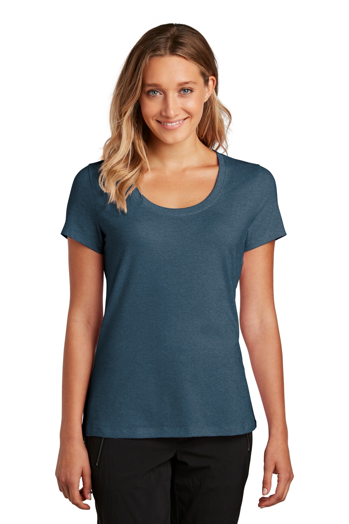 A hint of stretch. All-day comfort. 4.3-ounce 57/38/5 combed - Heathered Neptune Blue