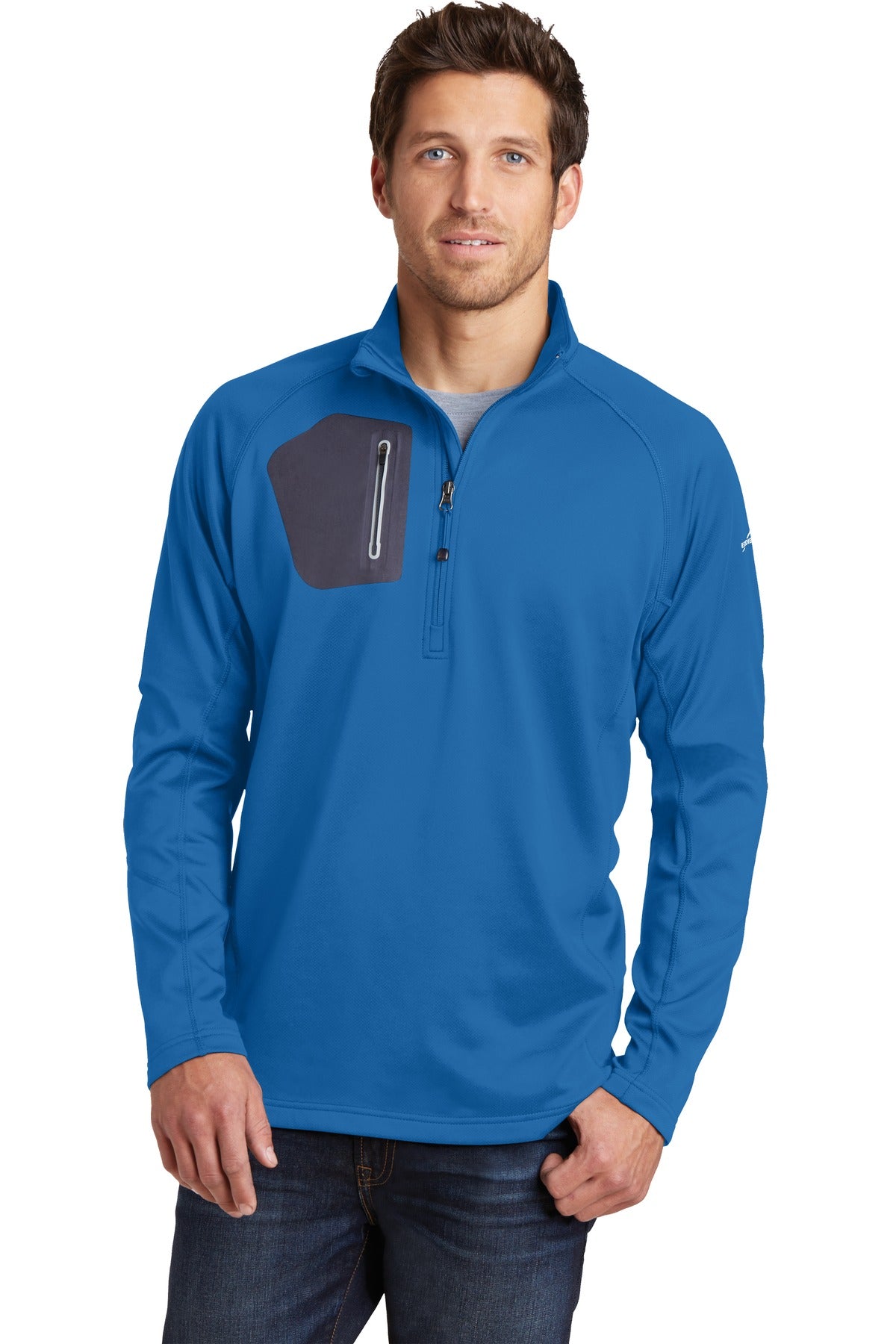 Smooth-faced fleece with a subtle grey print gives this 1/2- - Ascent Blue