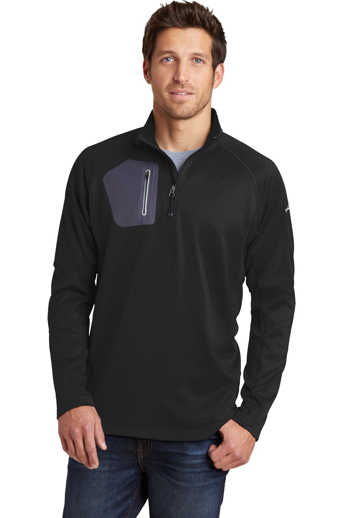 Smooth-faced fleece with a subtle grey print gives this 1/2- - Black