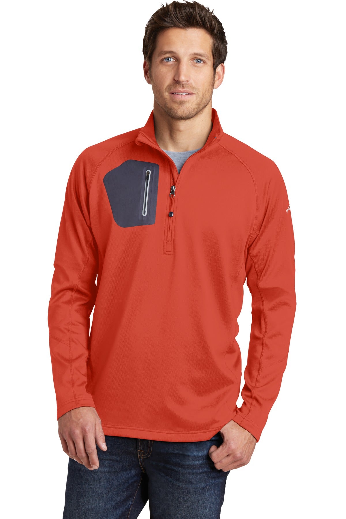 Smooth-faced fleece with a subtle grey print gives this 1/2- - Cayenne Orange