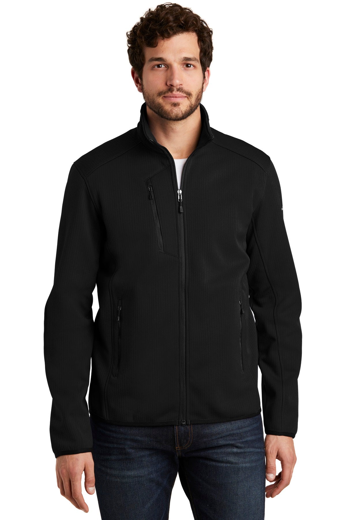 Combining textured and smooth-faced fleece for a dynamic loo - Black