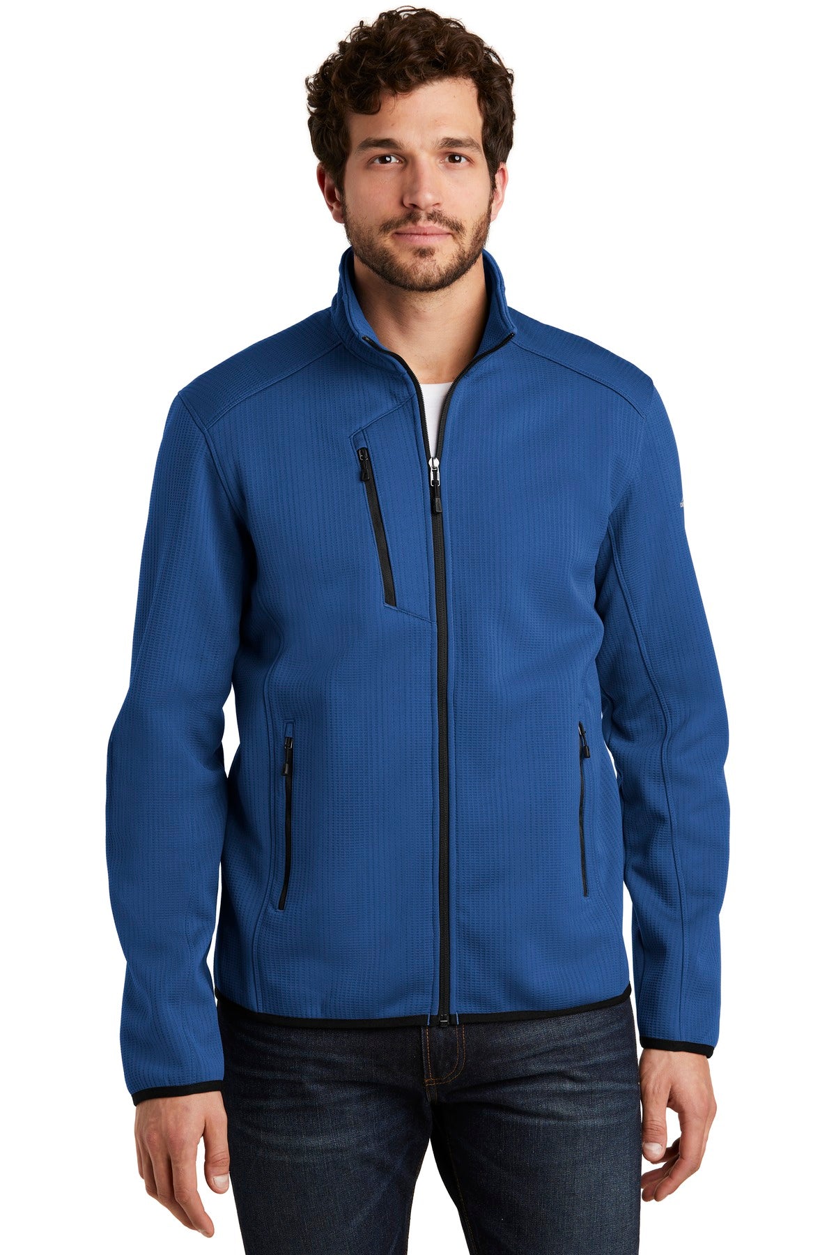 Combining textured and smooth-faced fleece for a dynamic loo - Cobalt Blue