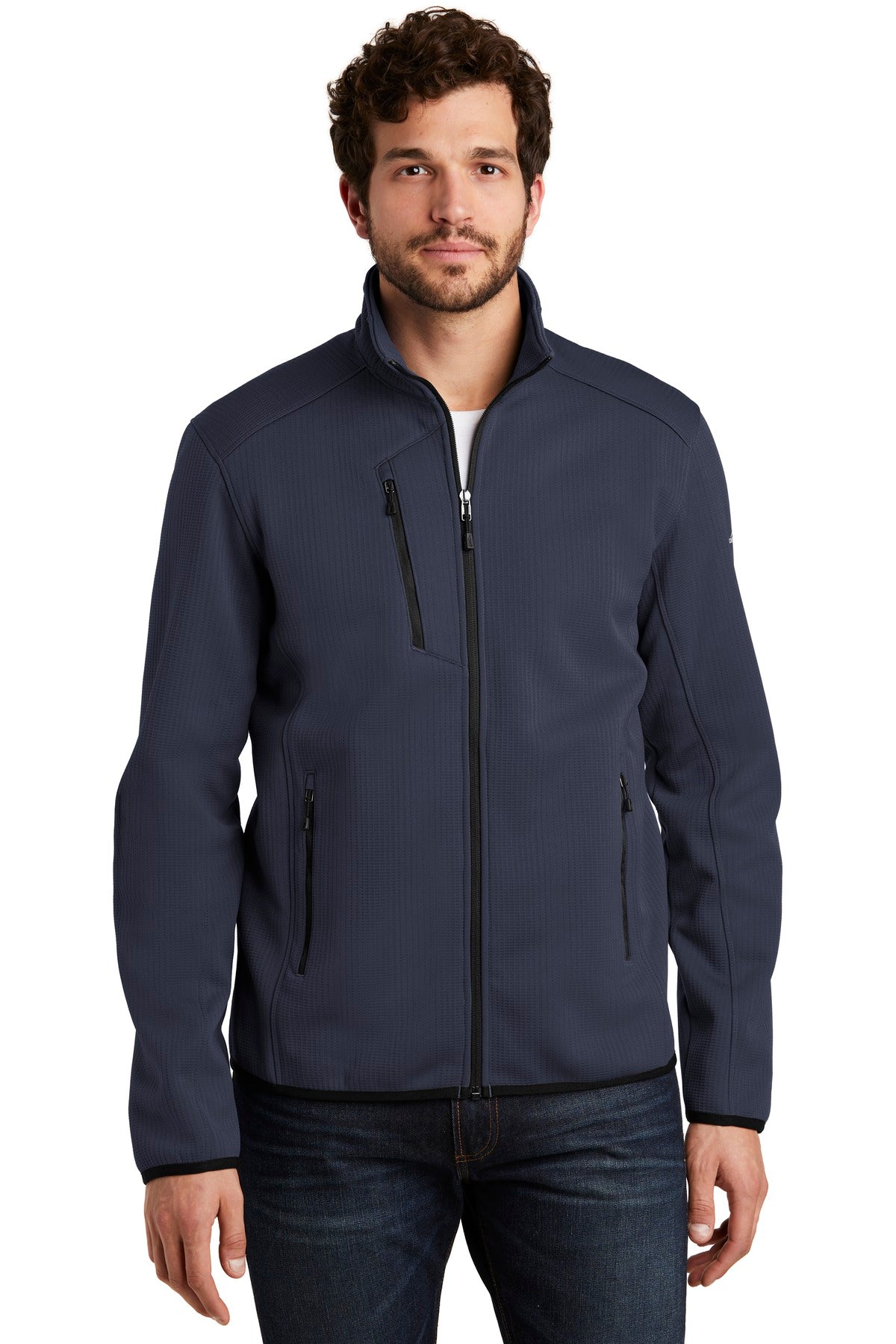 Combining textured and smooth-faced fleece for a dynamic loo - River Blue Navy