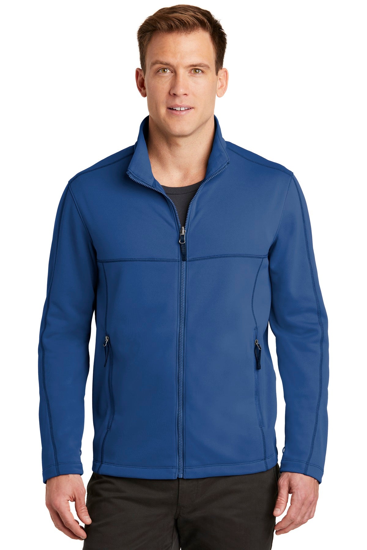 A smooth face brushed back and contrast coverstitching make  - Night Sky Blue
