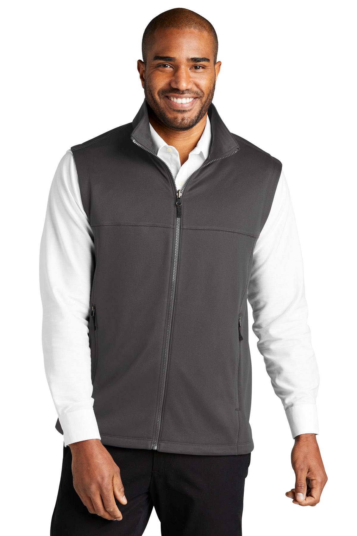 A smooth face brushed back and coverstitching make this warm - Graphite