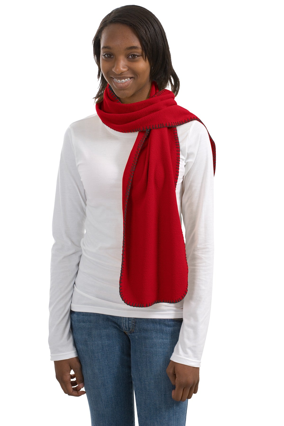 Our unique fleece offers lightweight warmth while black over - Red