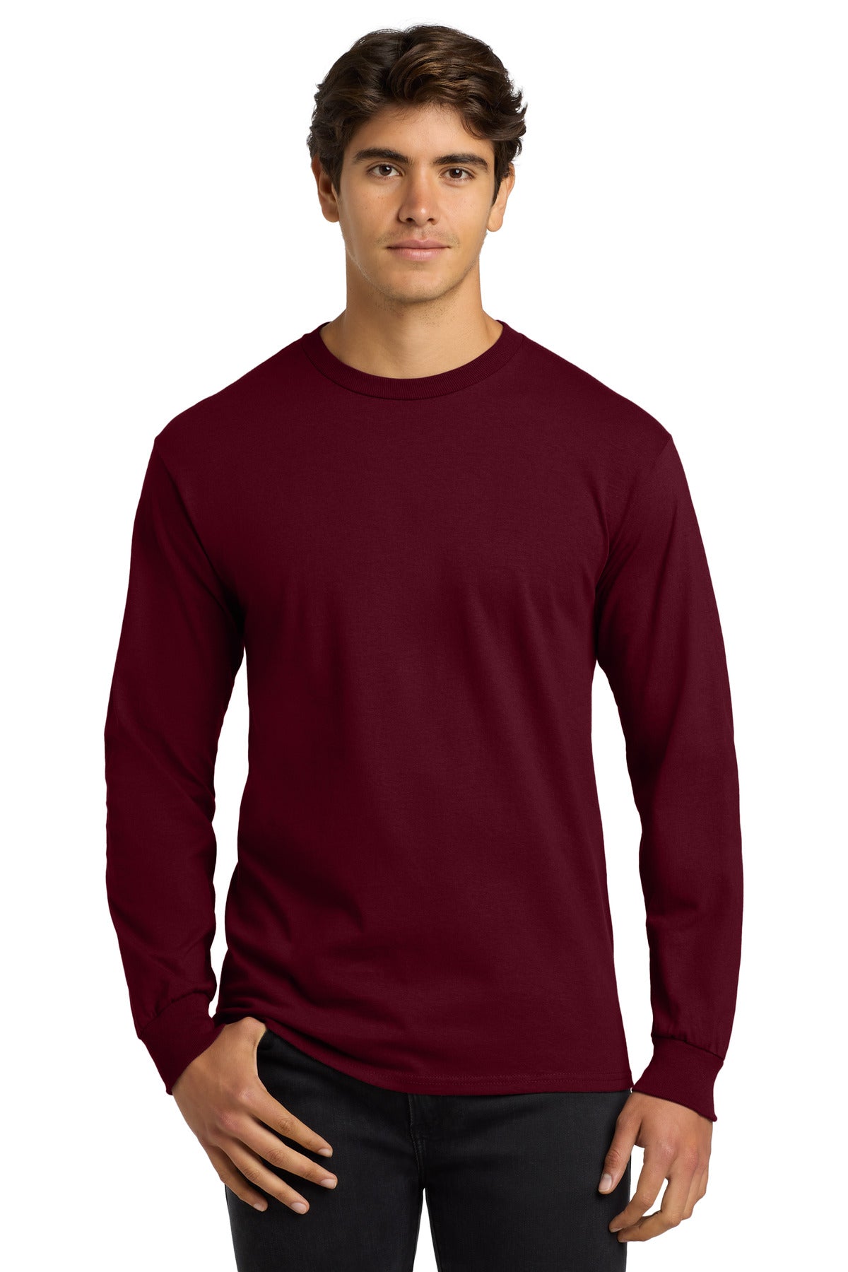 6-ounce 100% US cotton50/50 cotton/poly (Dark heather Safety - Maroon