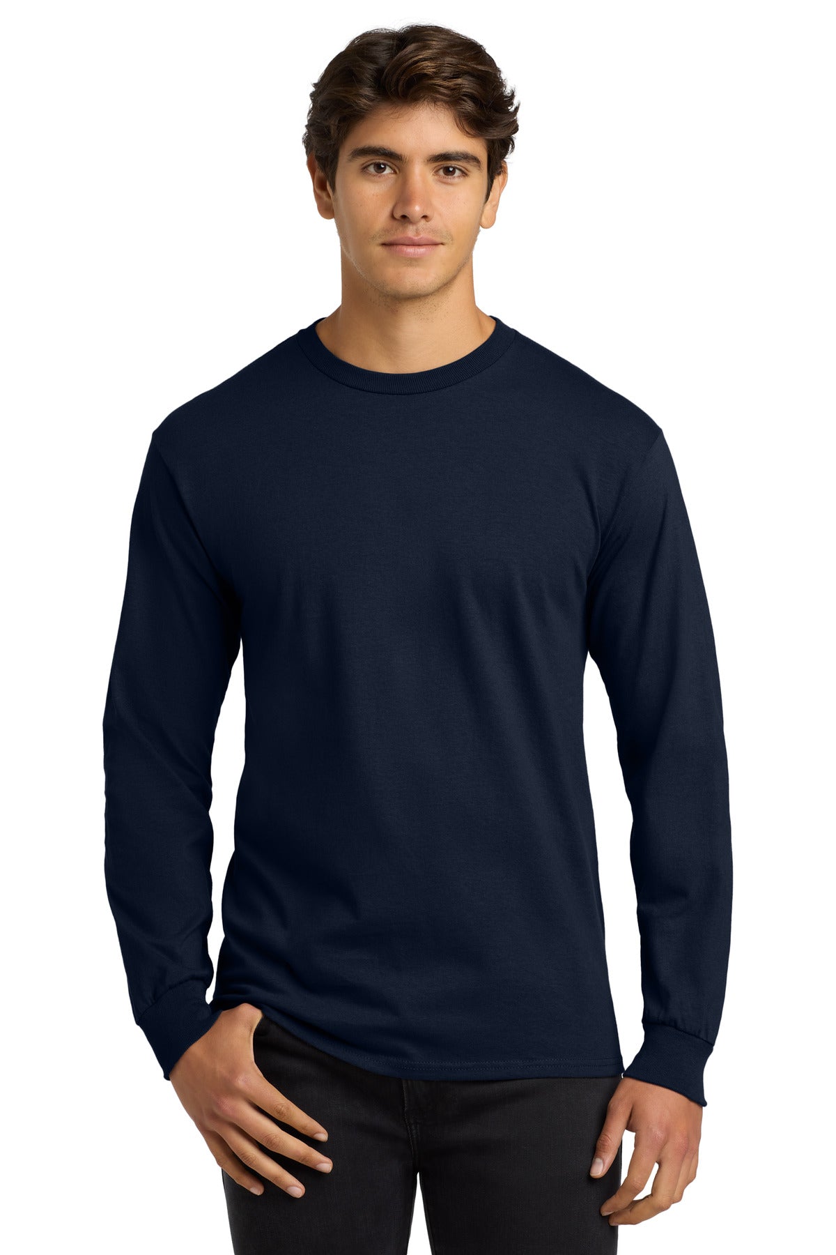 6-ounce 100% US cotton50/50 cotton/poly (Dark heather Safety - Navy