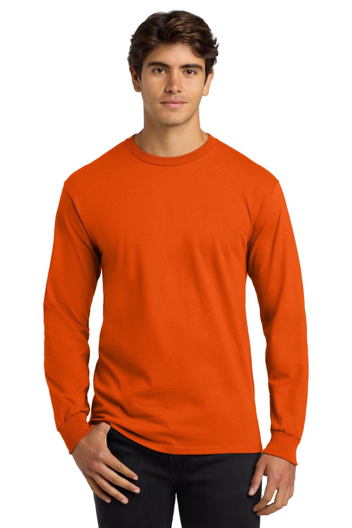 6-ounce 100% US cotton50/50 cotton/poly (Dark heather Safety - Orange