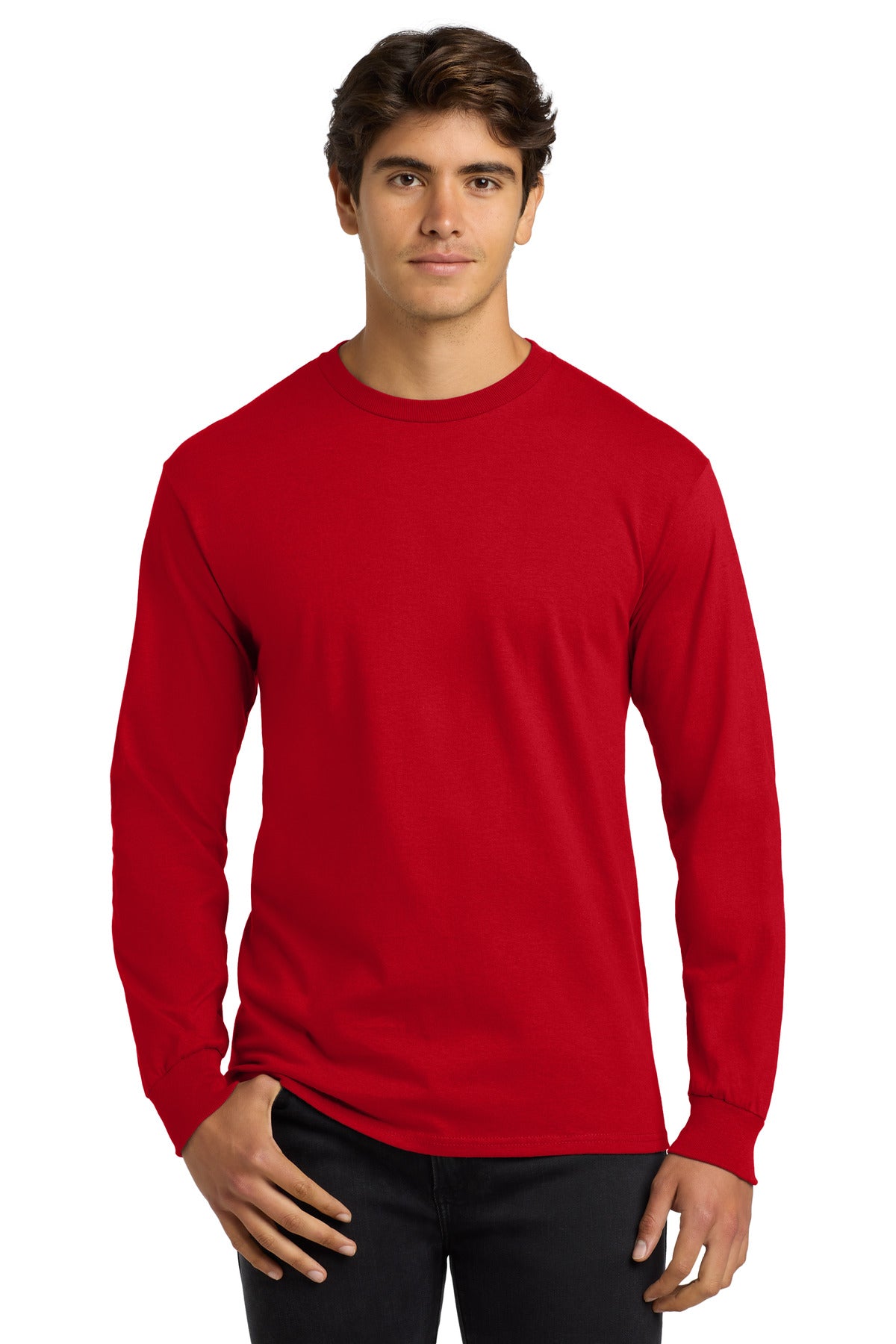 6-ounce 100% US cotton50/50 cotton/poly (Dark heather Safety - Red