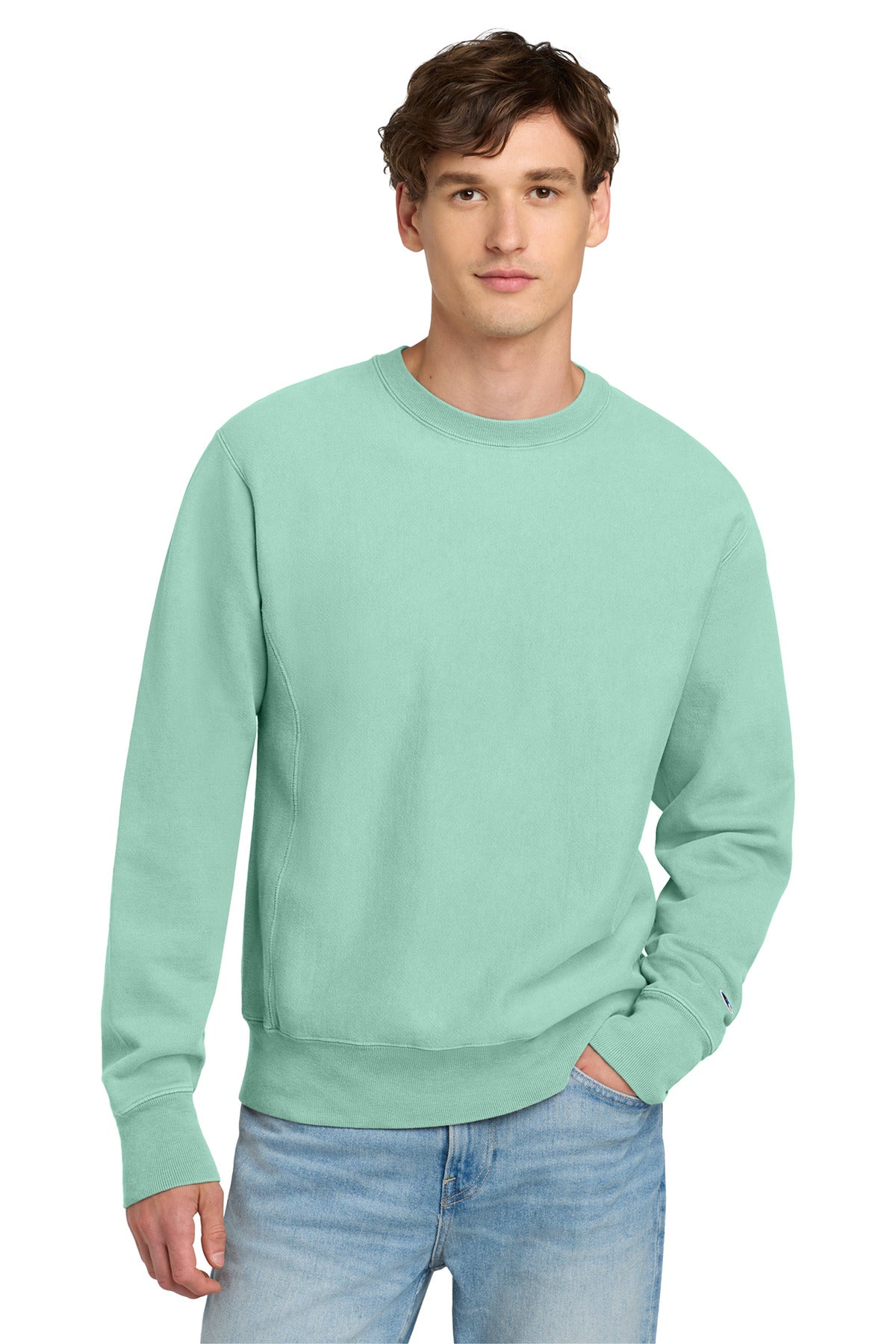 12-ounce 82/18 cotton/poly fleece Reverse Weave cross-grain  - Pale Seafoam