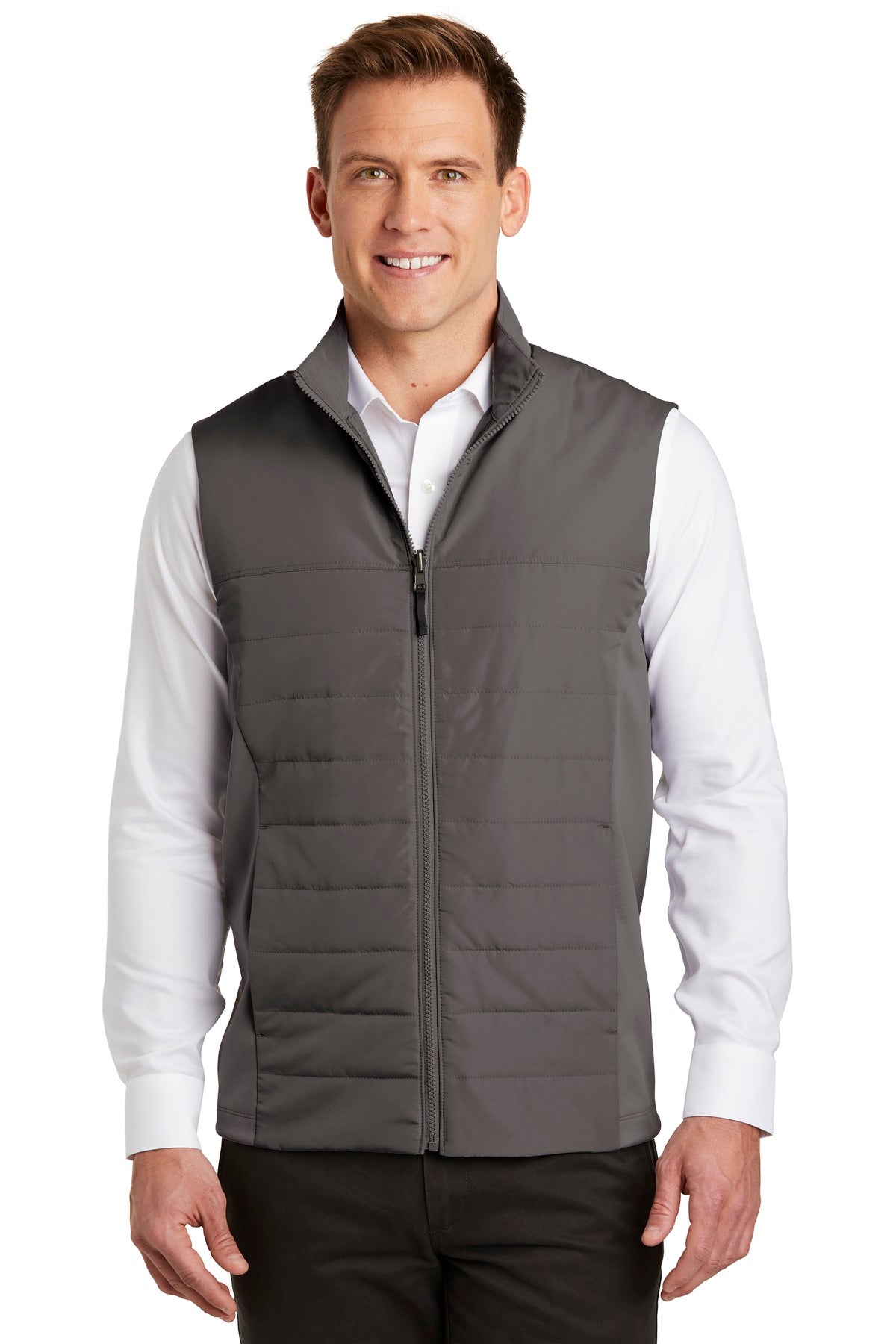 Insulation and stretch soft shell side panels make this vest - Graphite