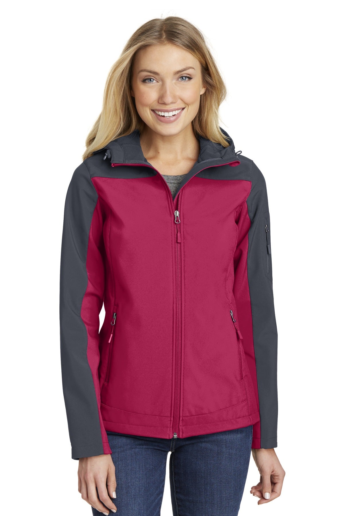 An attached hood and bold colorblocking give this well-price - Dark Fuchsia/ Battleship Grey