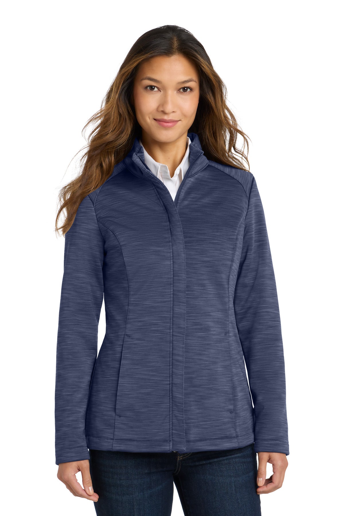 With a subtle striated pattern this sleek soft shell hits th - Dress Blue Navy Heather