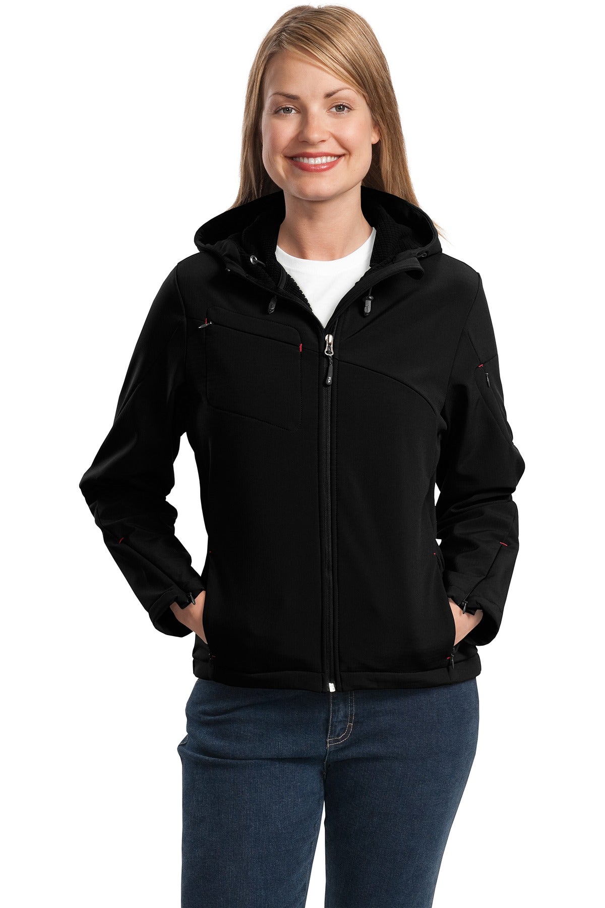 Our hooded soft shell stands up to the elementsand stands ou - Black/ Engine Red