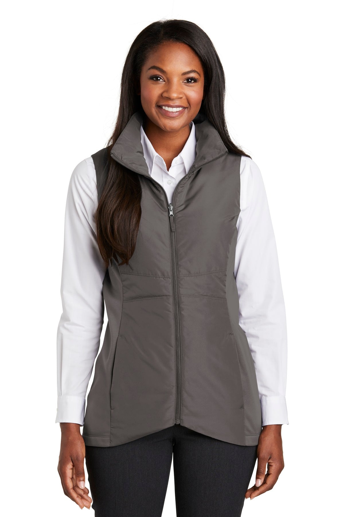 Insulation and stretch soft shell side panels make this vest - Graphite