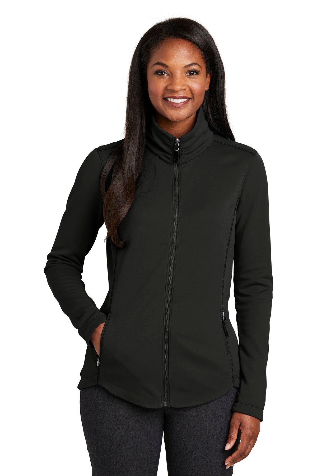 A smooth face brushed back and contrast coverstitching make  - Deep Black