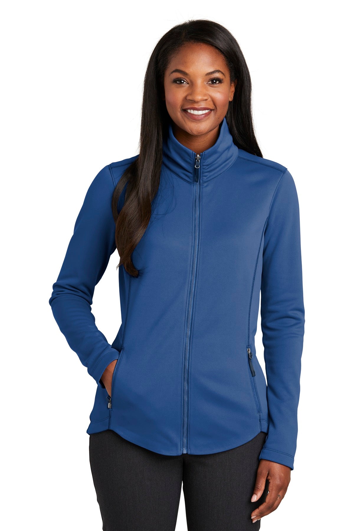 A smooth face brushed back and contrast coverstitching make  - Night Sky Blue