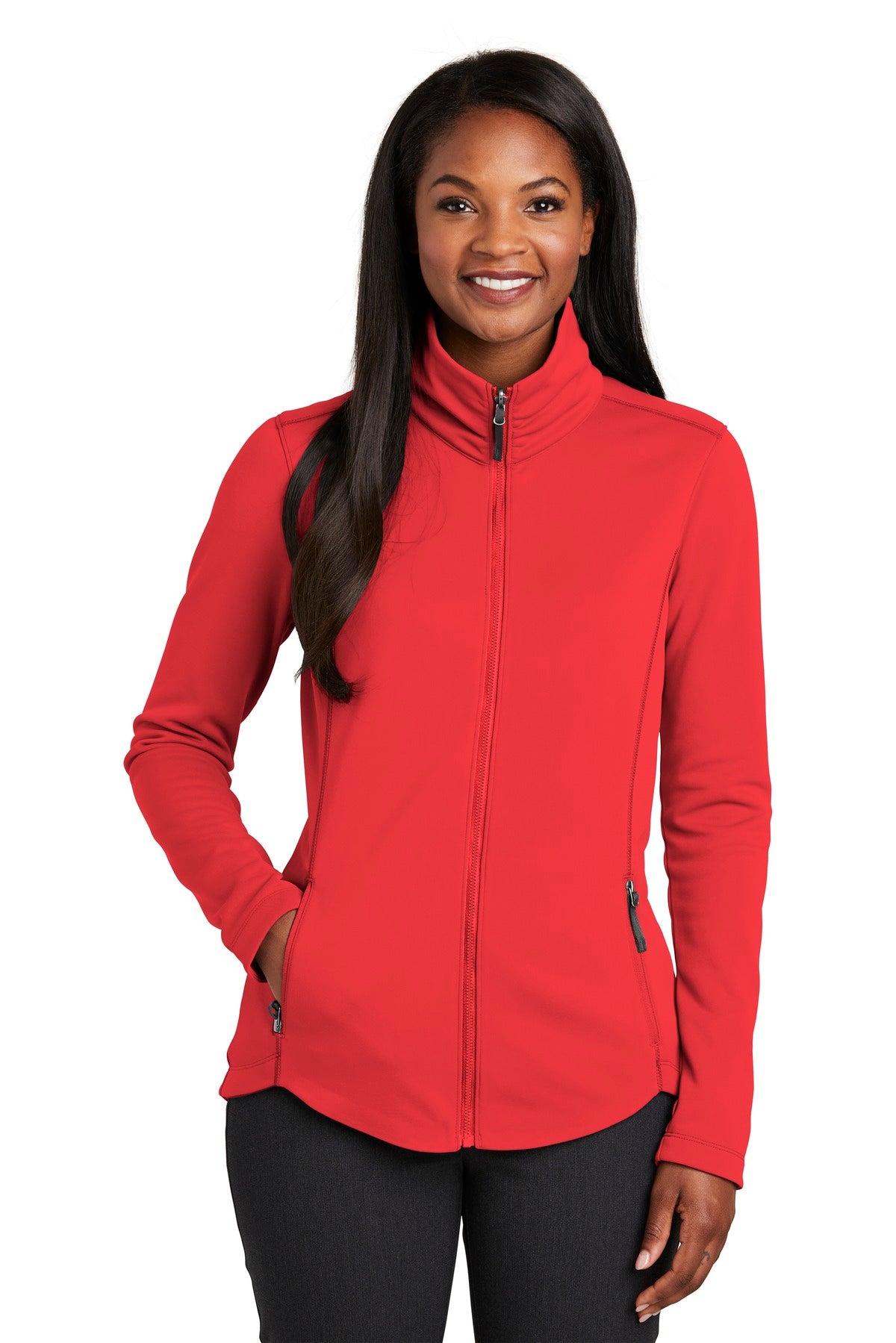 A smooth face brushed back and contrast coverstitching make  - Red Pepper