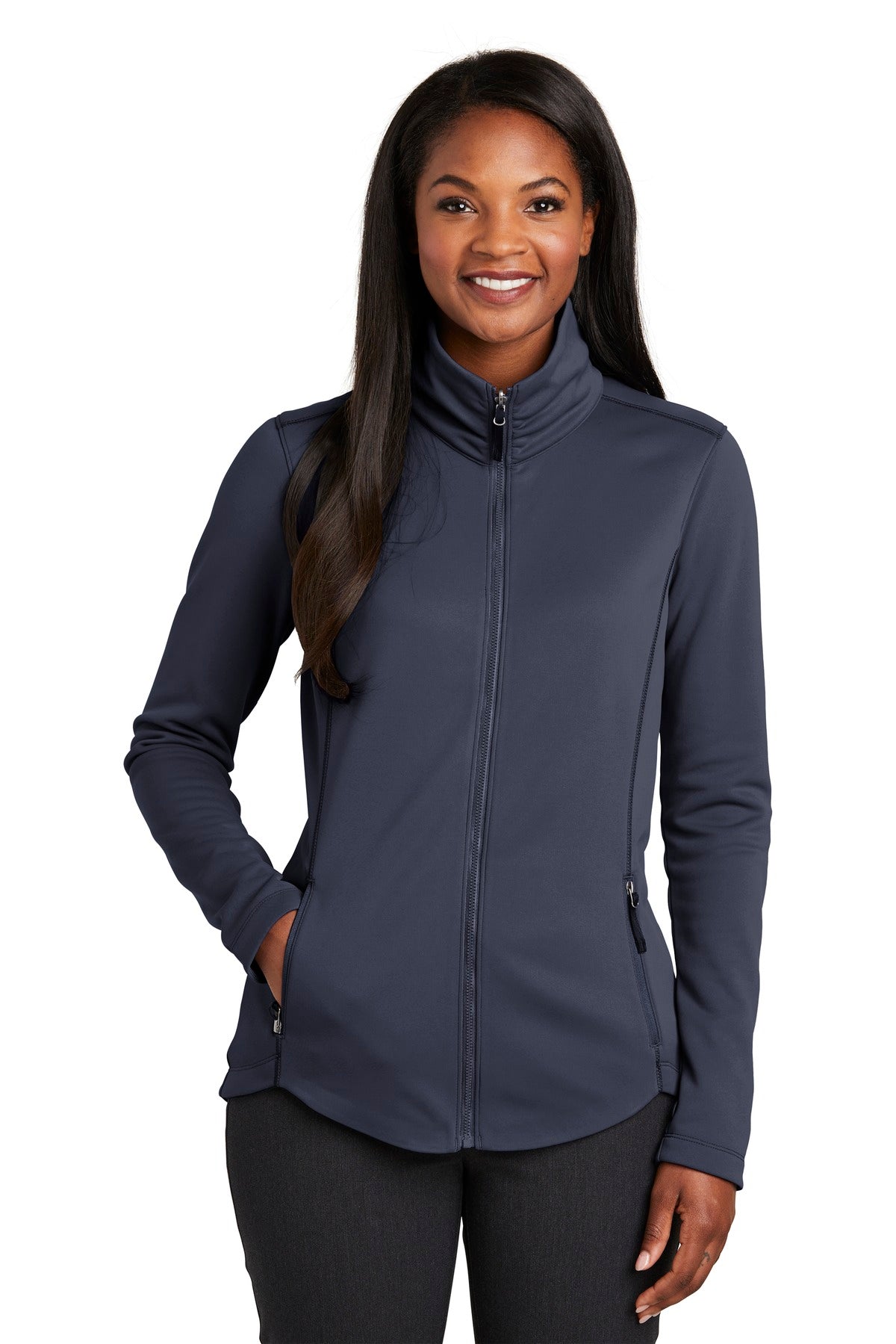 A smooth face brushed back and contrast coverstitching make  - River Blue Navy