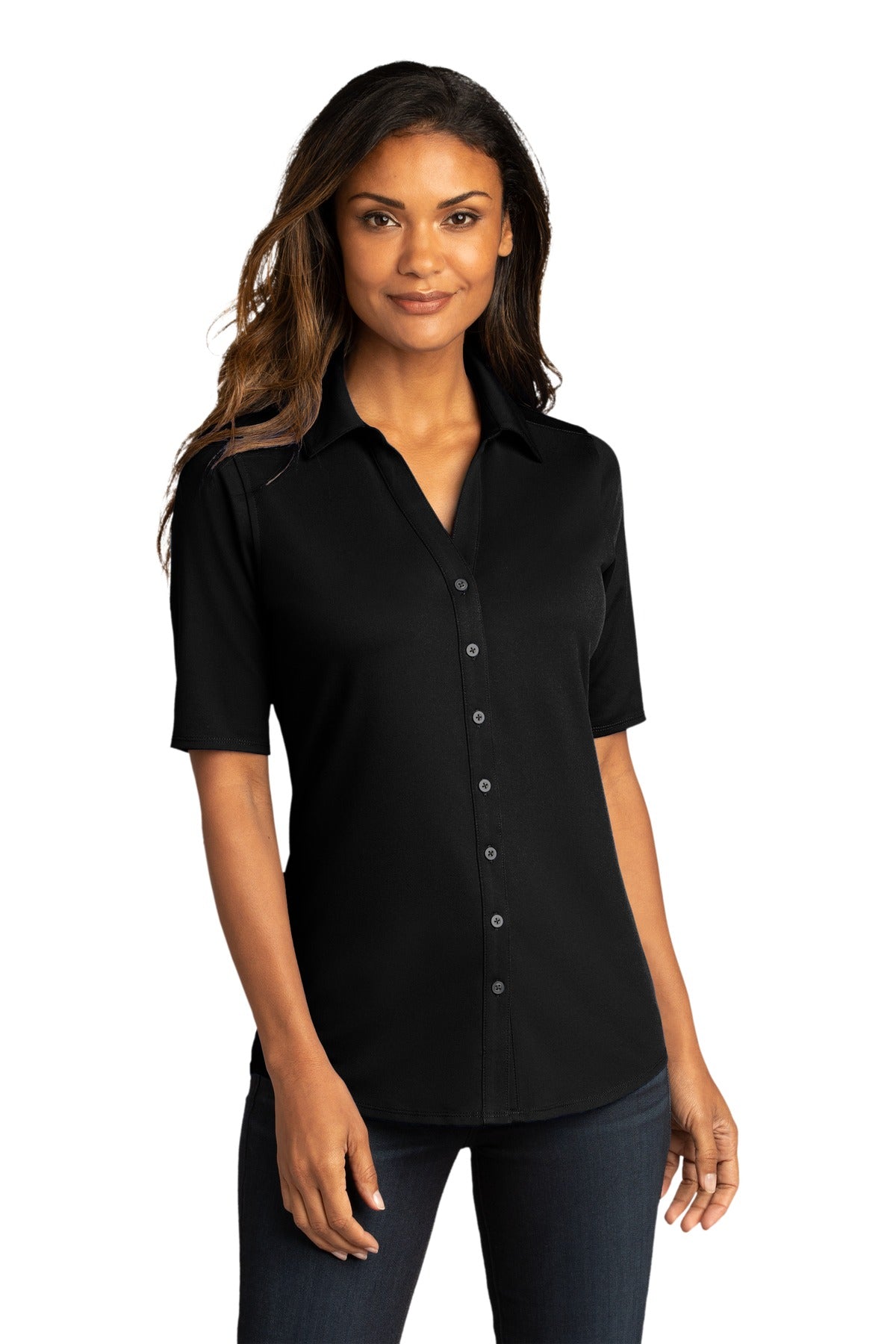 Performance joins professionalism in this Easy Care style th - Black