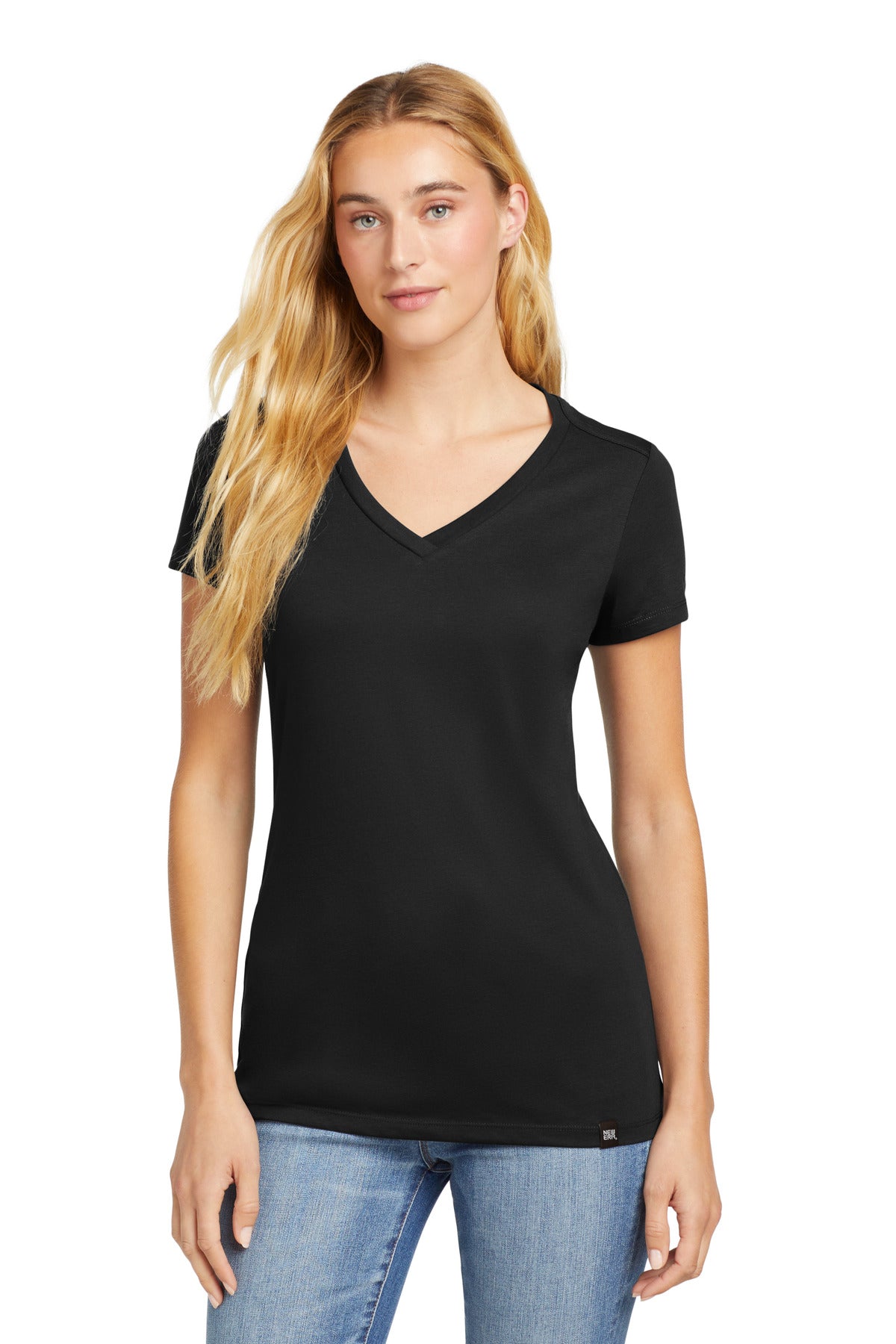This flattering v-neck feels soft and drapey for timeless st - Black