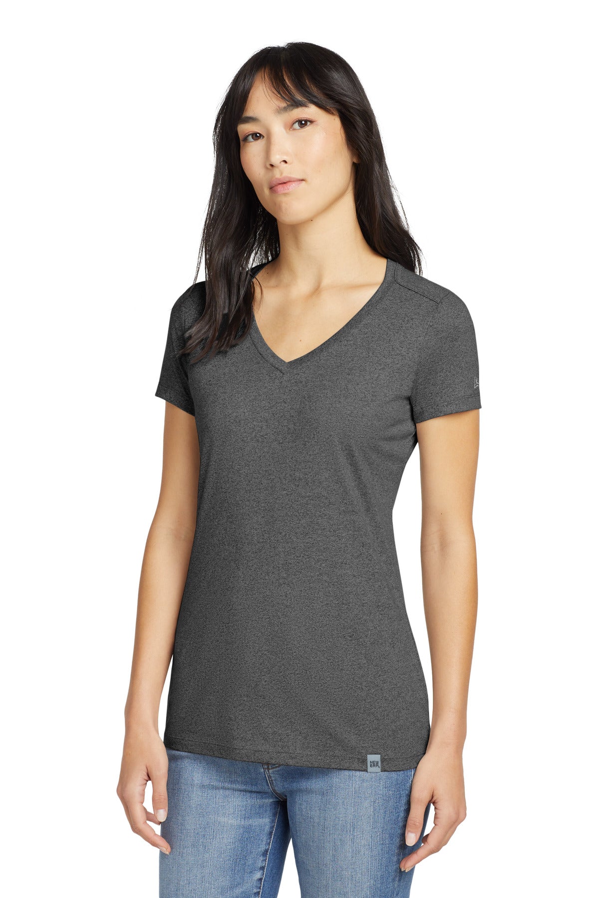 This flattering v-neck feels soft and drapey for timeless st - Black Heather