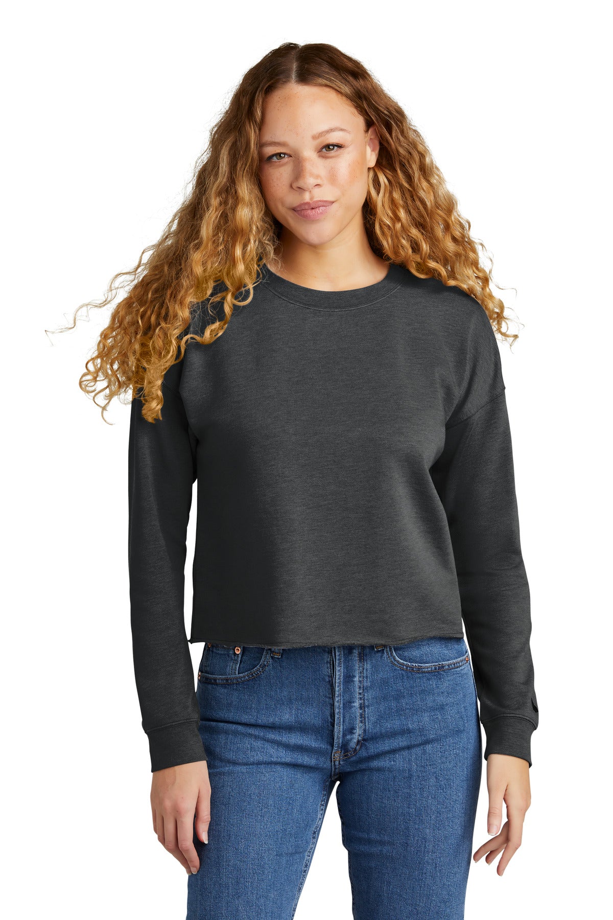 With a statement-making crop hem this midweight crew is as c - Black Heather