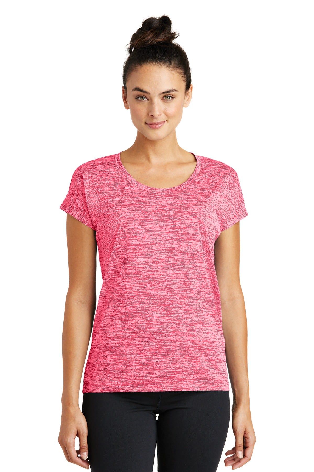 Our color-locking tee has a soft hand wicks moisture resists - Power Pink Electric