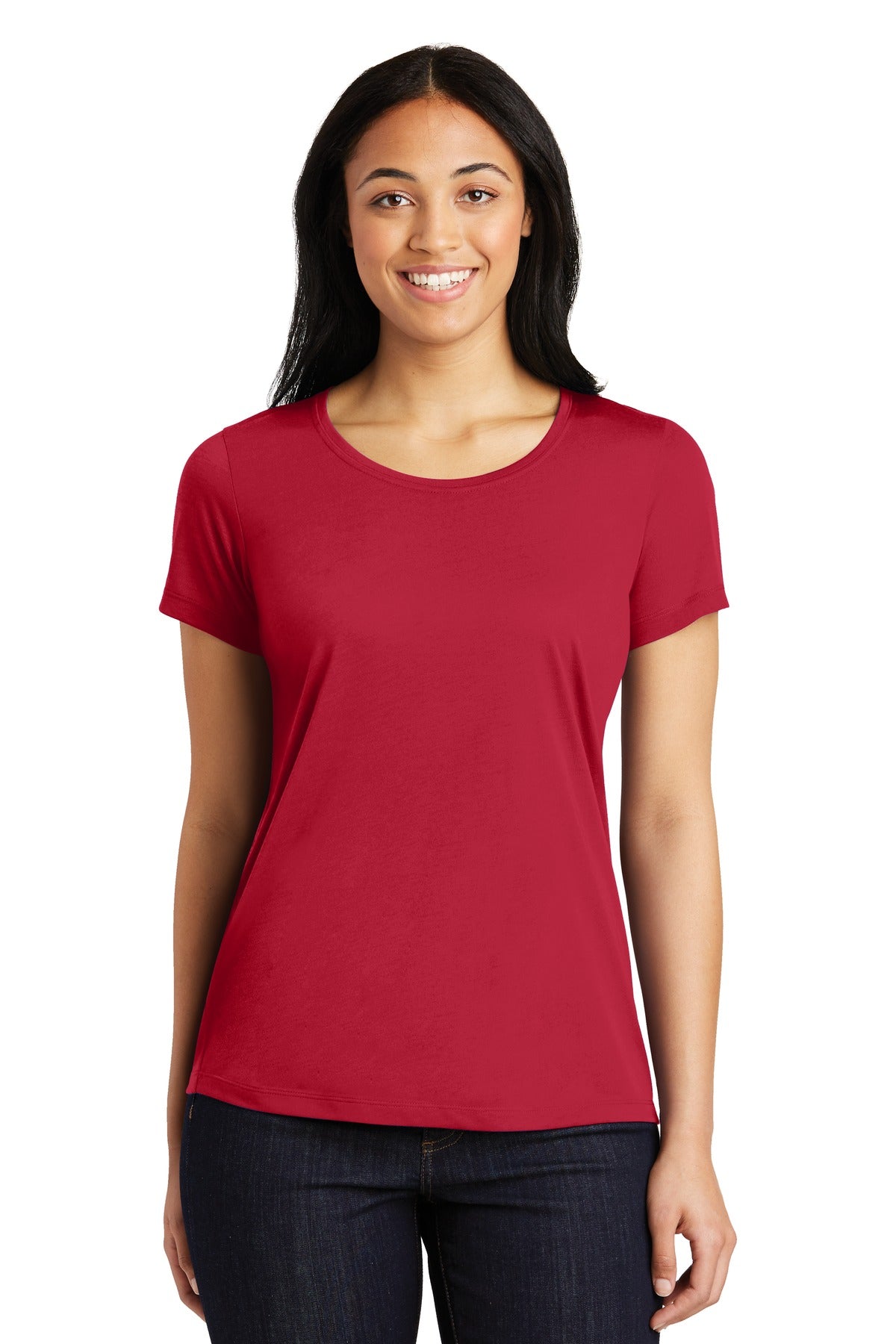 A soft cotton hand merges with color-locking moisture-wickin - Deep Red