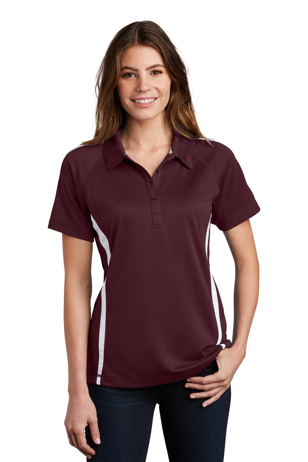 Polos with extra color panels that are made to last thanks t - Maroon/ White