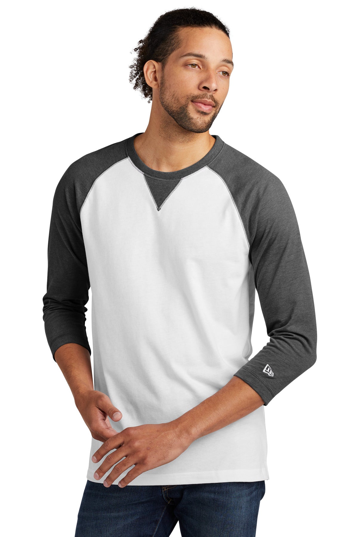 Sueded for lofty softness this raglan scores with home-run s - Black Heather/ White