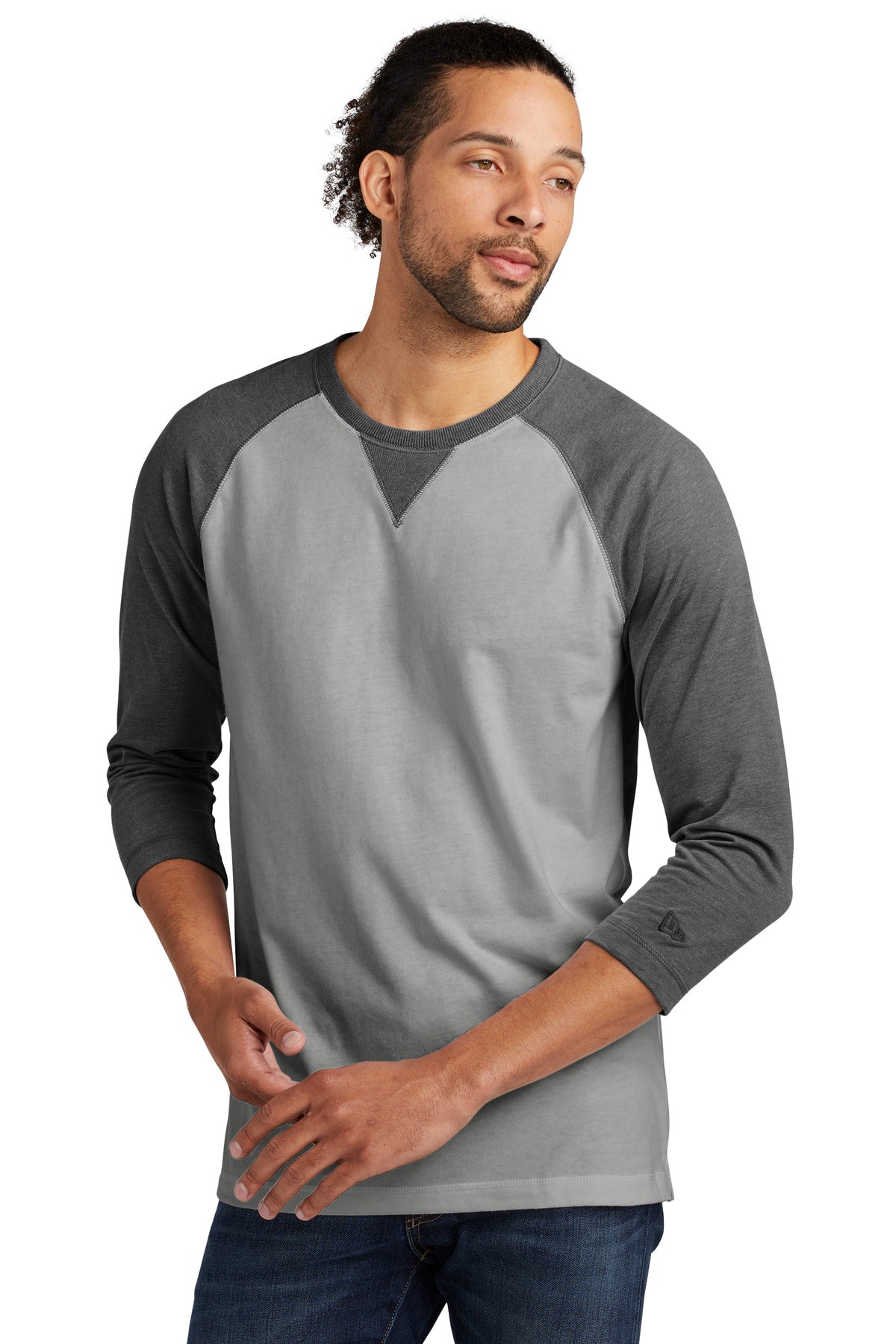 Sueded for lofty softness this raglan scores with home-run s - Black Heather/ Shadow Grey Heather