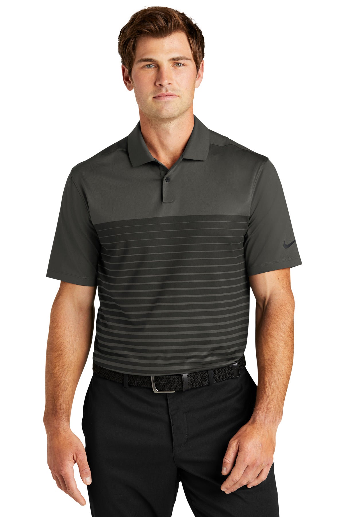 An engineered block print makes this polo stand out on the s - Anthracite