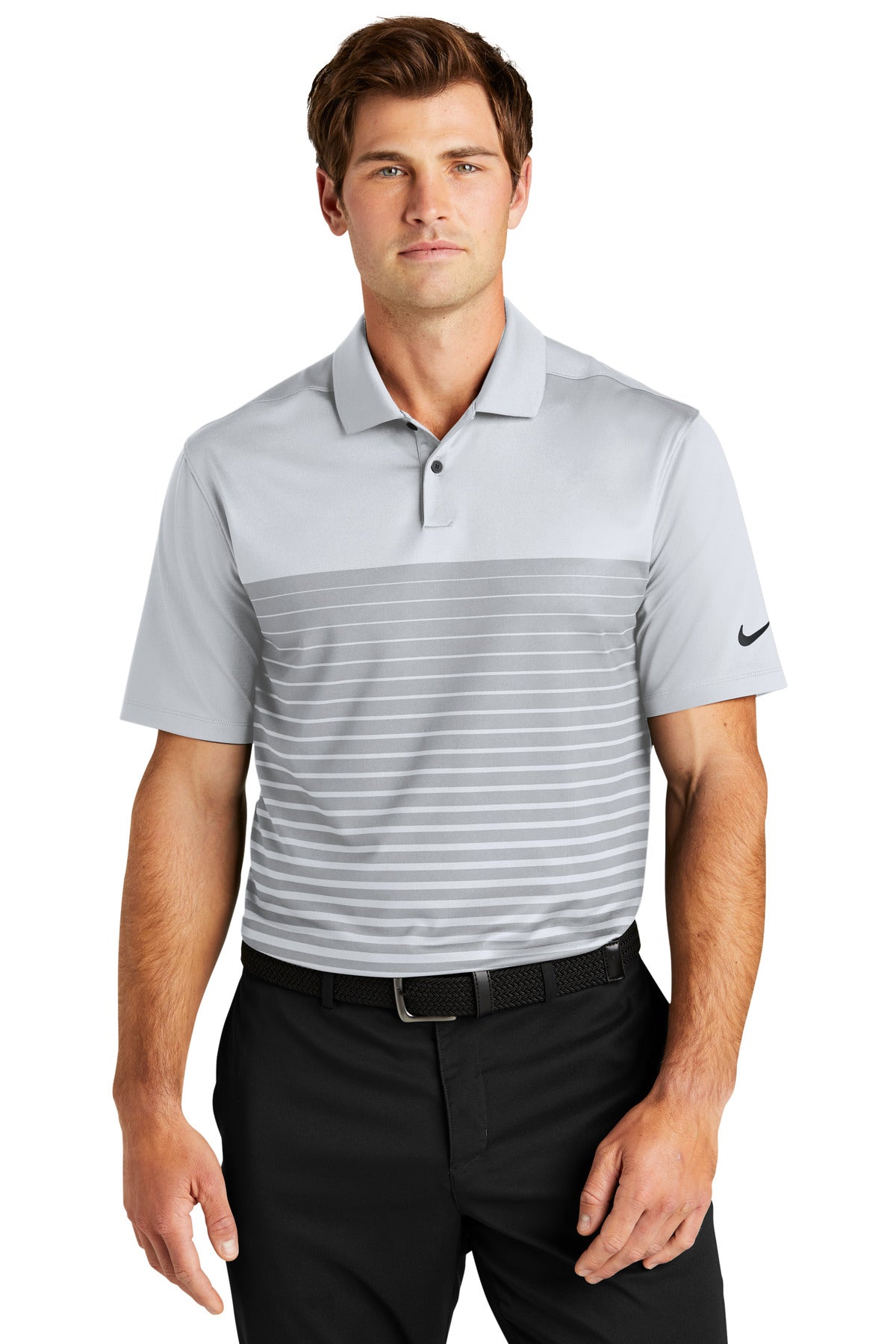 An engineered block print makes this polo stand out on the s - Wolf Grey
