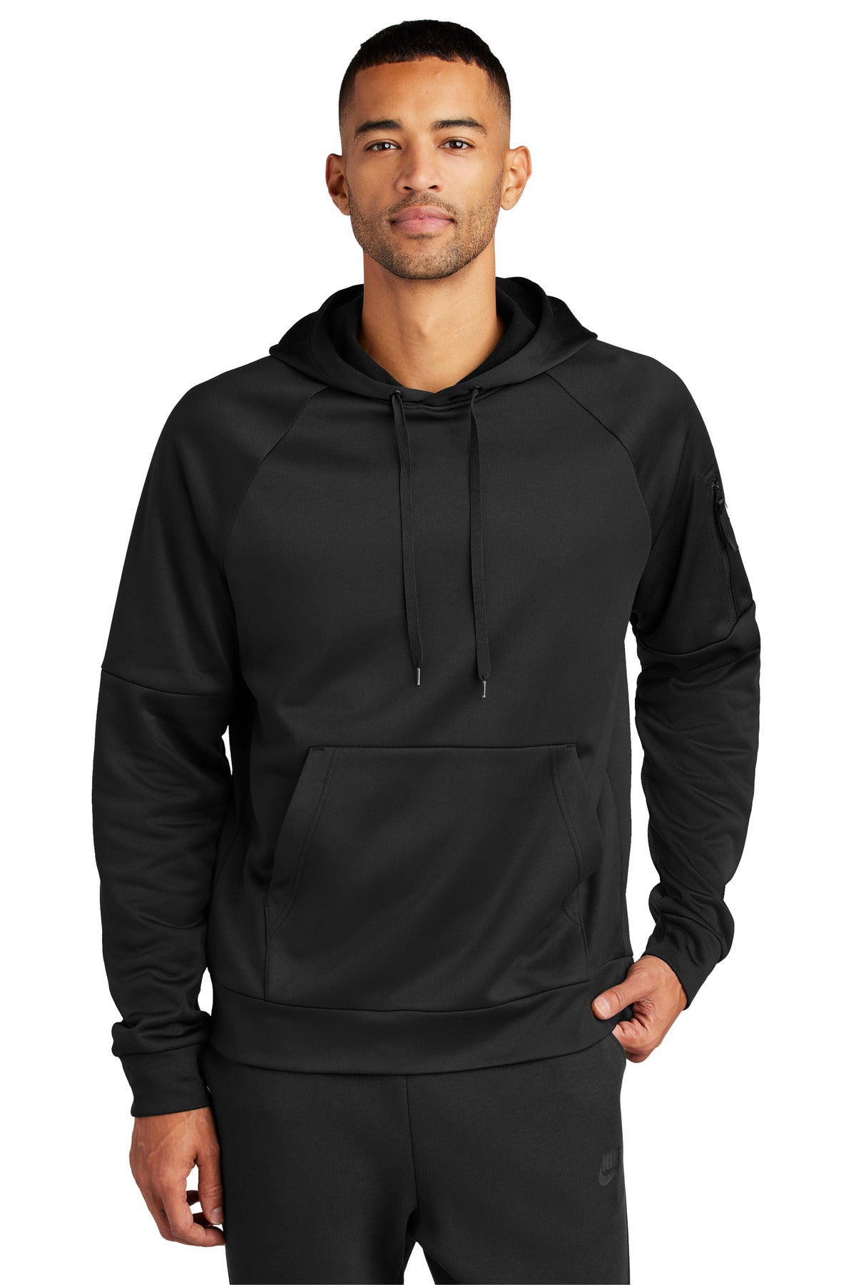 This hoodie with a zippered left arm pocket brings the heat  - Black